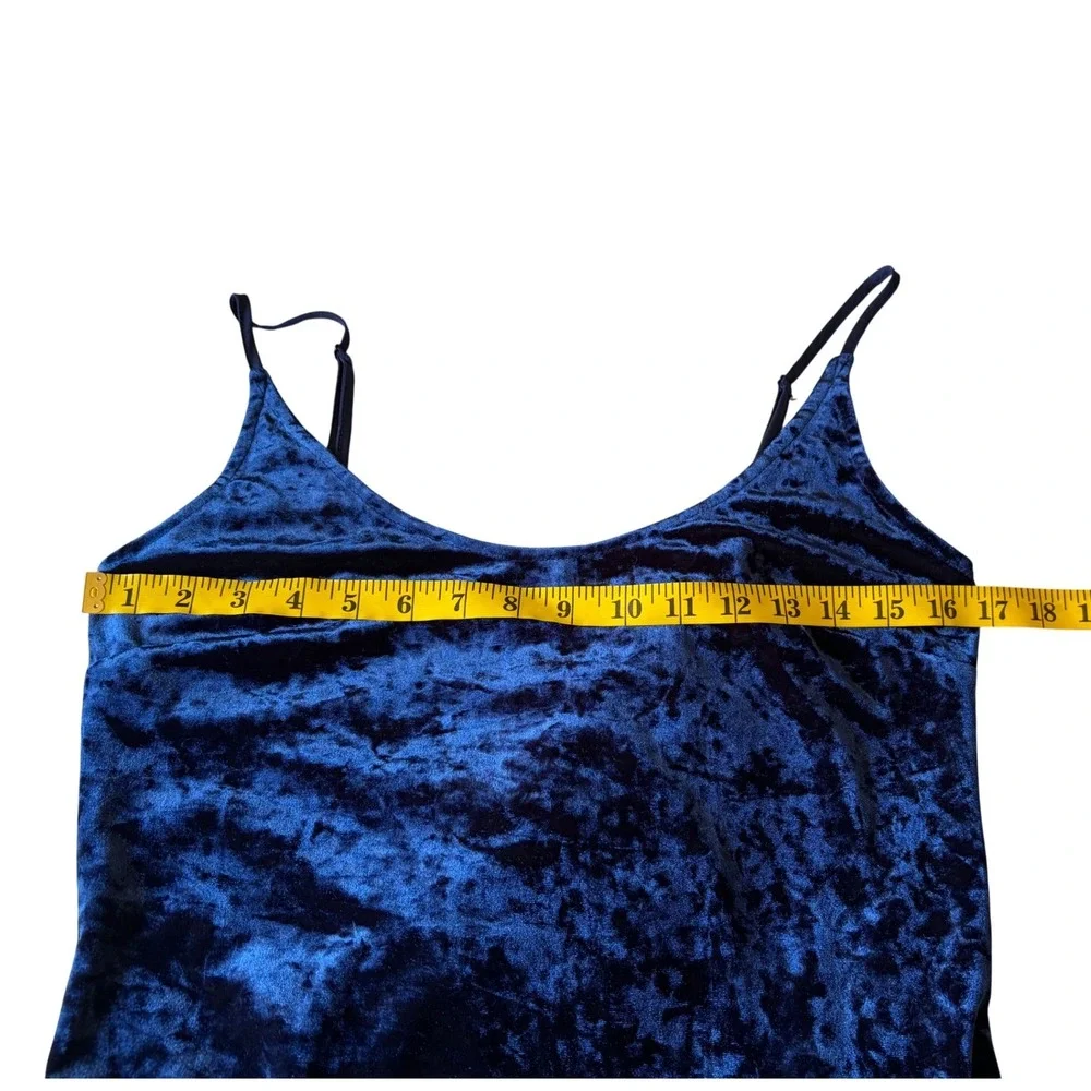 Forever‎ 21 Navy Blue Crushed Velvet Maxi Dress Side Slit Spaghetti Strap Large